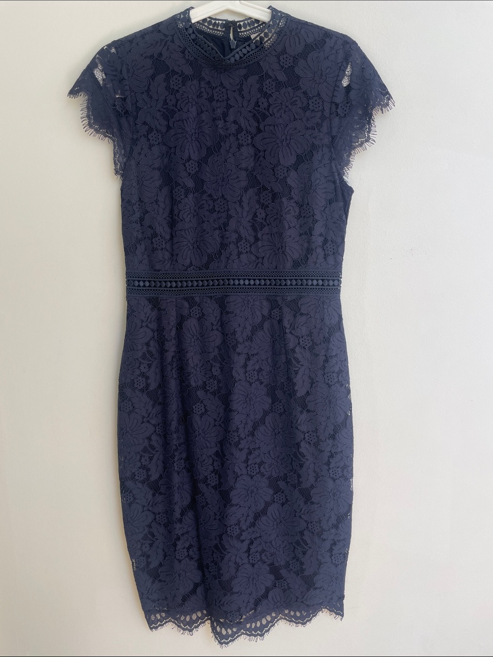 Navy Blue Short Sleeve Lace Dress. Size S